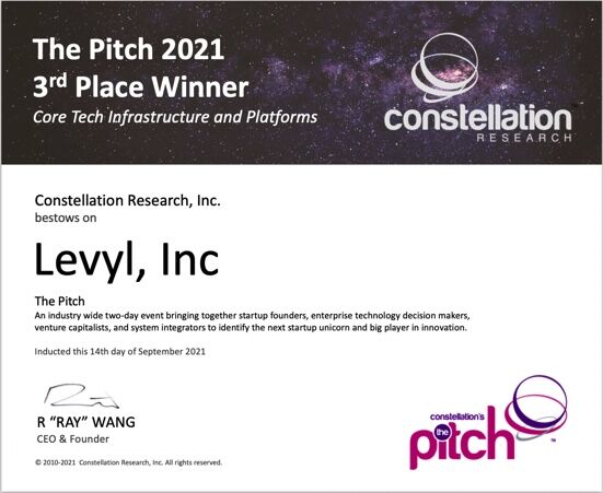 Levyl, Inc. Named a Winner of The Pitch 2021 By Constellation Research